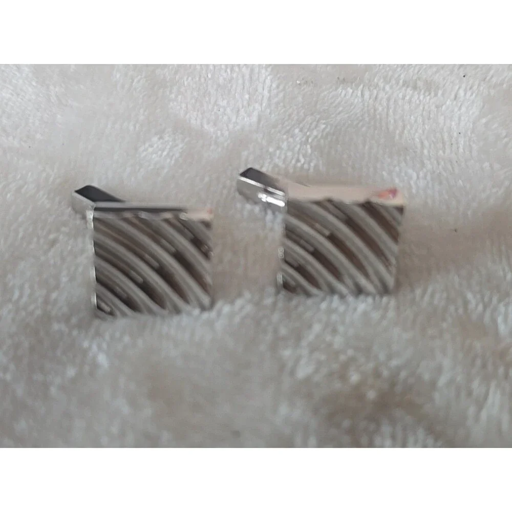 Vintage Swank Cuff Links - Silver Square with Design
